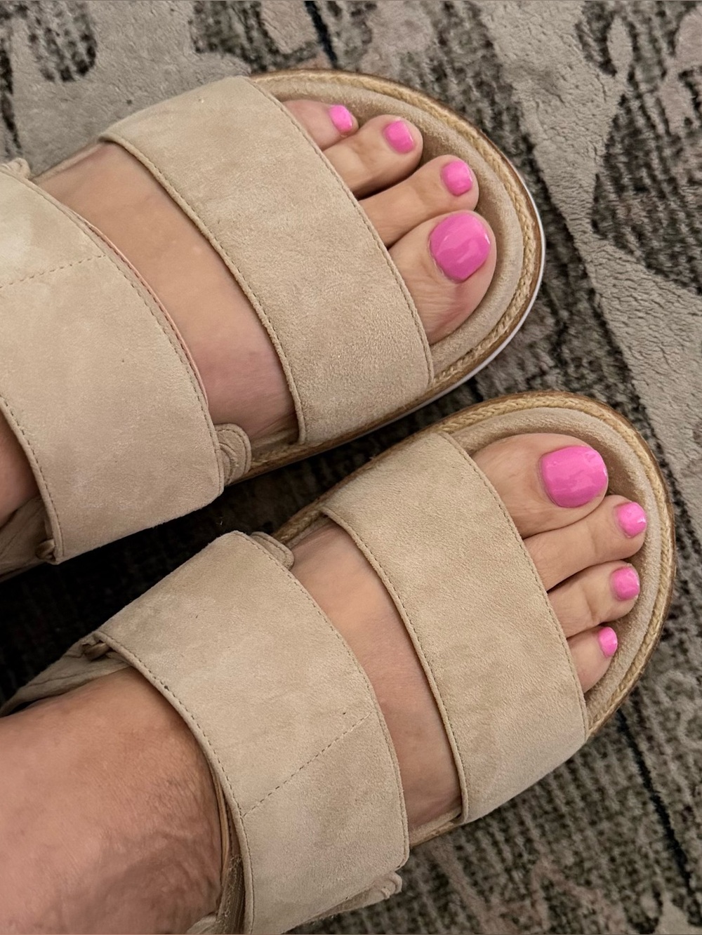 Cole Haan Neutral Beige Suede Double-Strap Slide Sandals